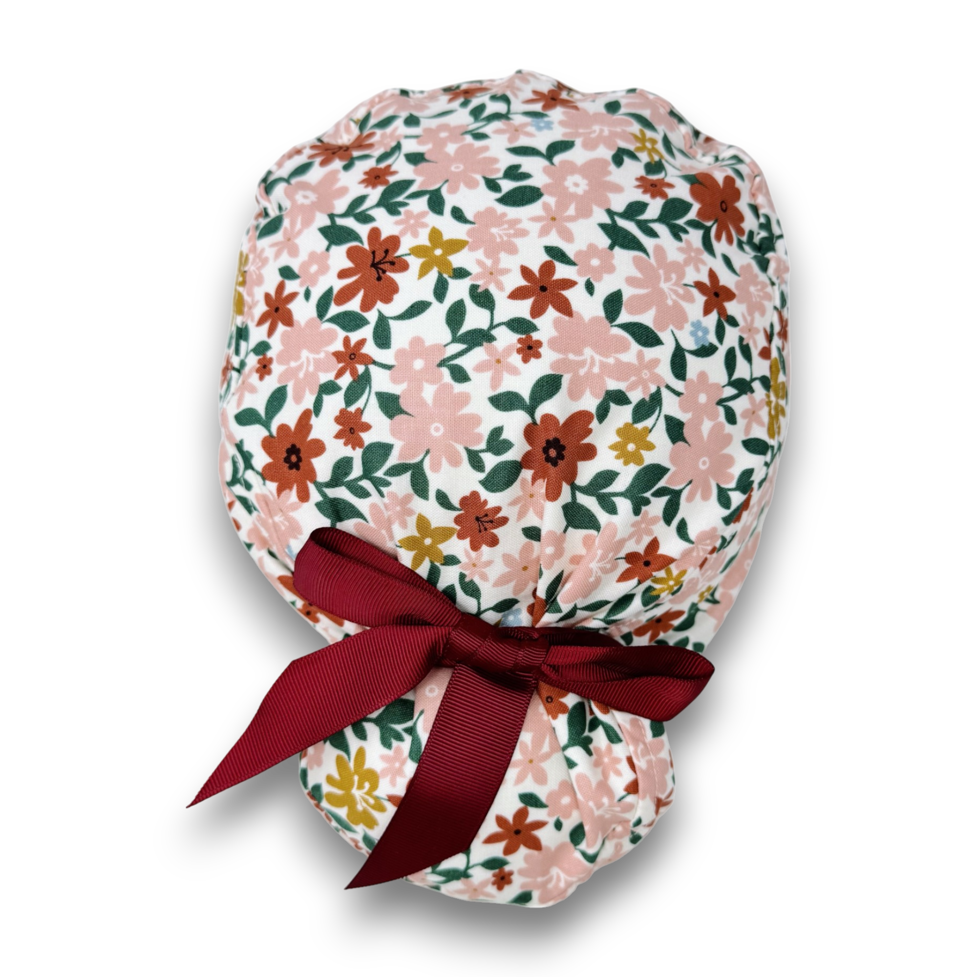 Floral Euro scrub cap with ties for Women by Paradise Caps. Euro PLUS style.