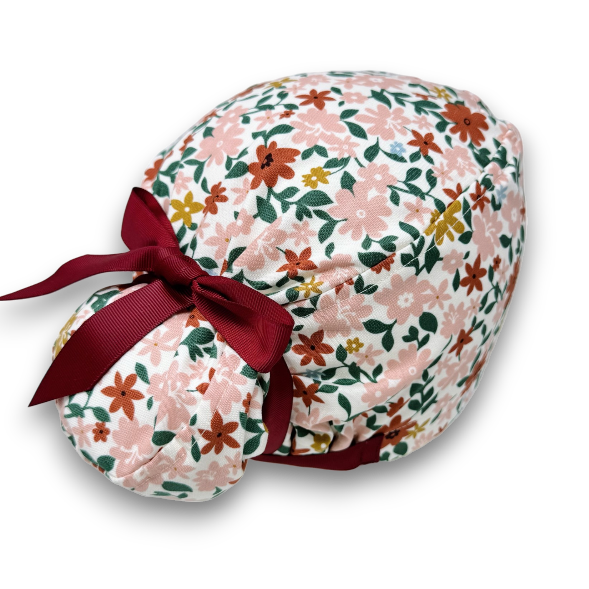 Floral Euro scrub cap with ties for Women by Paradise Caps. Euro PLUS style.