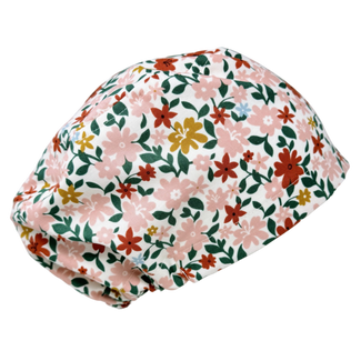 Flower Euro scrub cap for women with satin lined option by Paradise Caps.