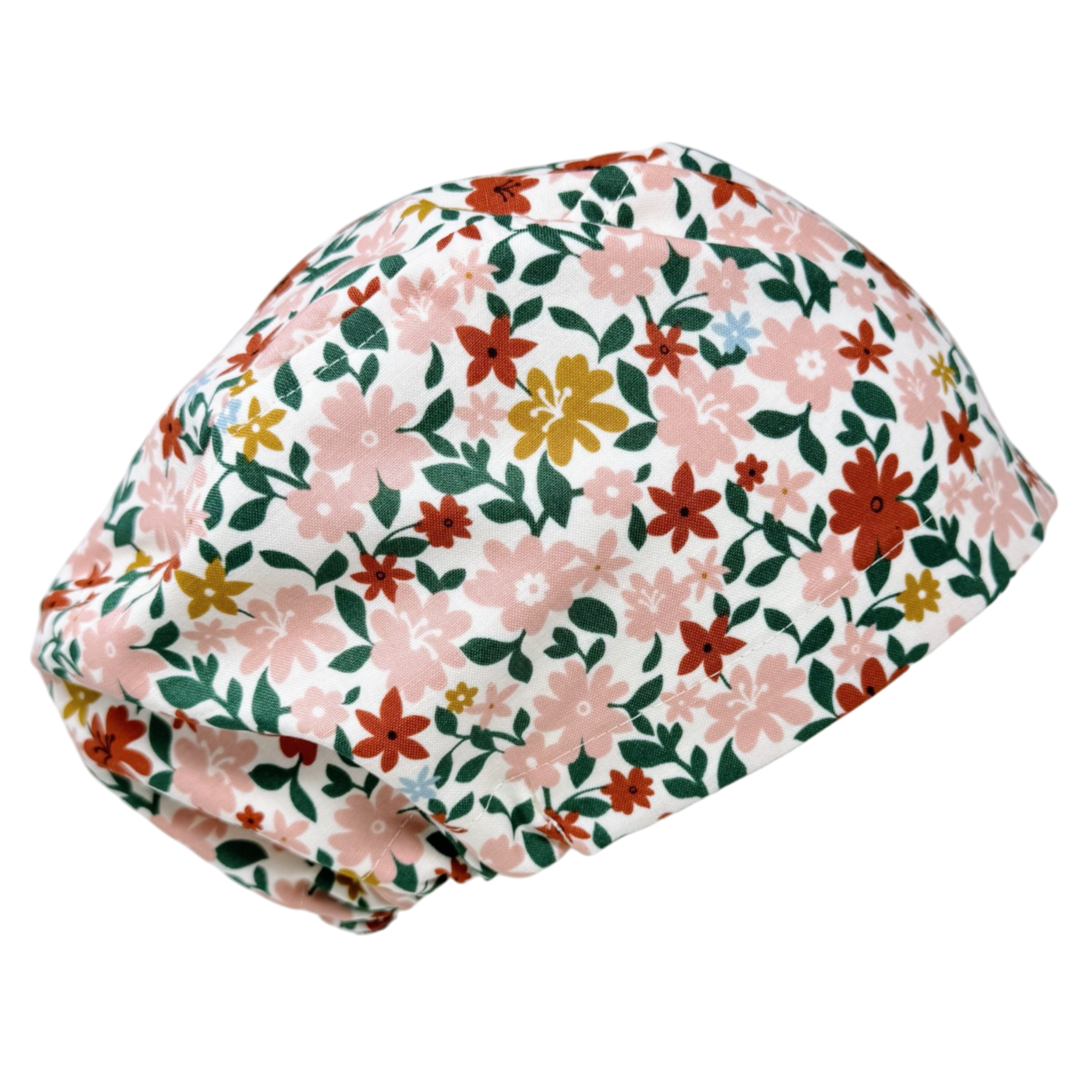Flower Euro scrub cap for women with satin lined option by Paradise Caps.