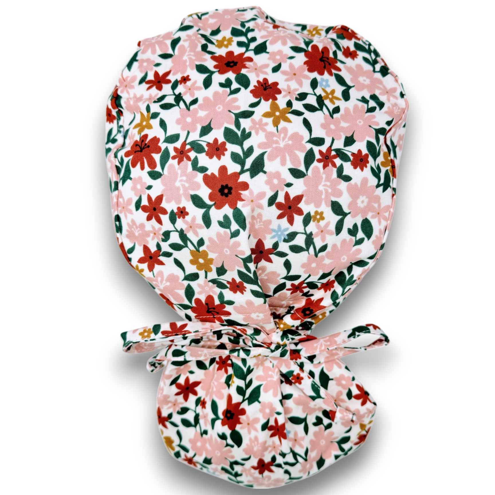 Floral Ponytail scrub cap for women with satin lined option by ParadiseCaps.
