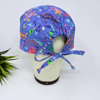 Mens Surgical scrub cap. Colorful Reef tie back scrub hat by Paradise Caps.