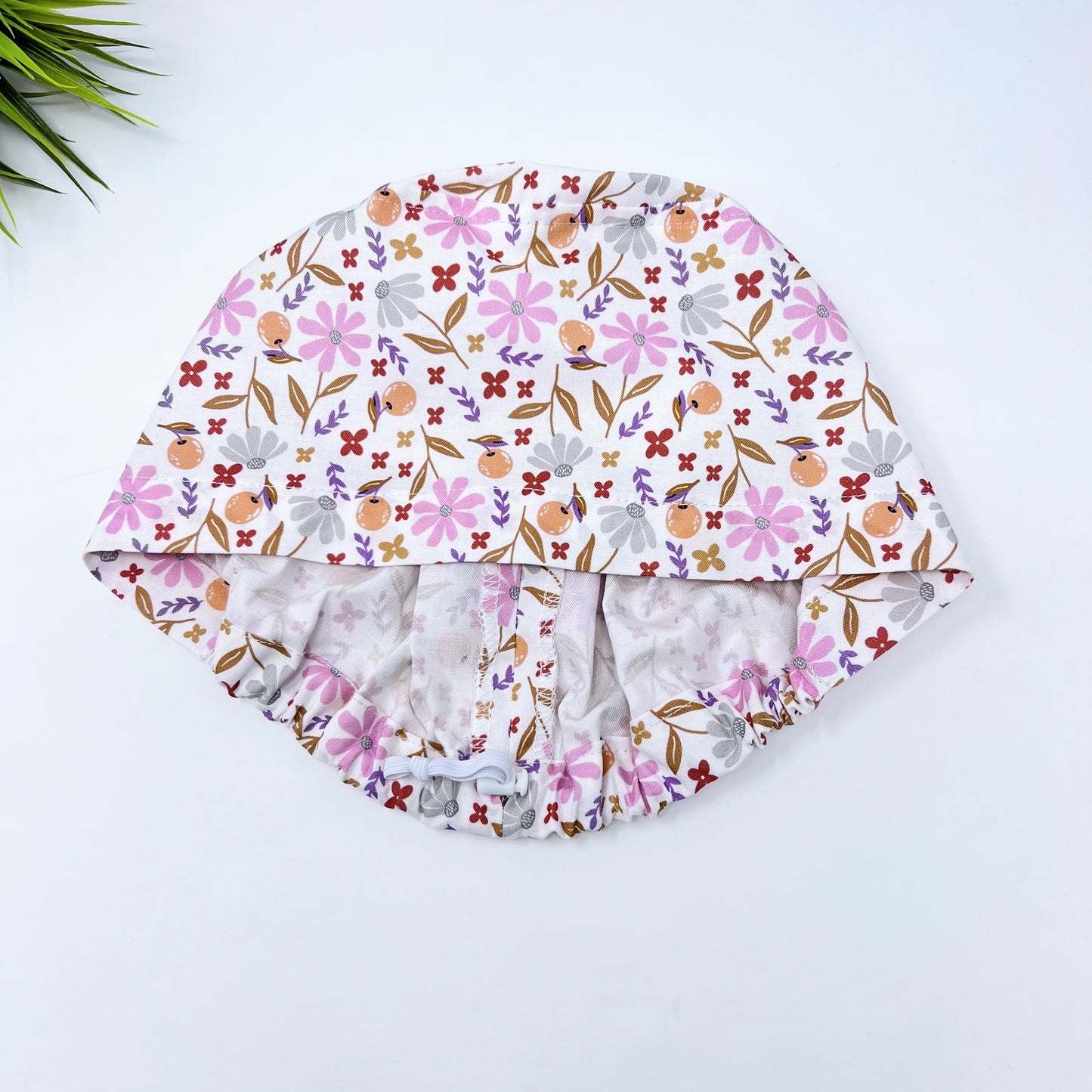 Colorful Blooming Euro Scrub Cap for Women, Surgical cap Satin Lined Option