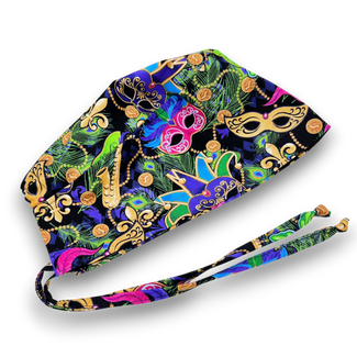 Mardi Gras Skull tie-back style surgical scrub cap for men by Paradise Caps.