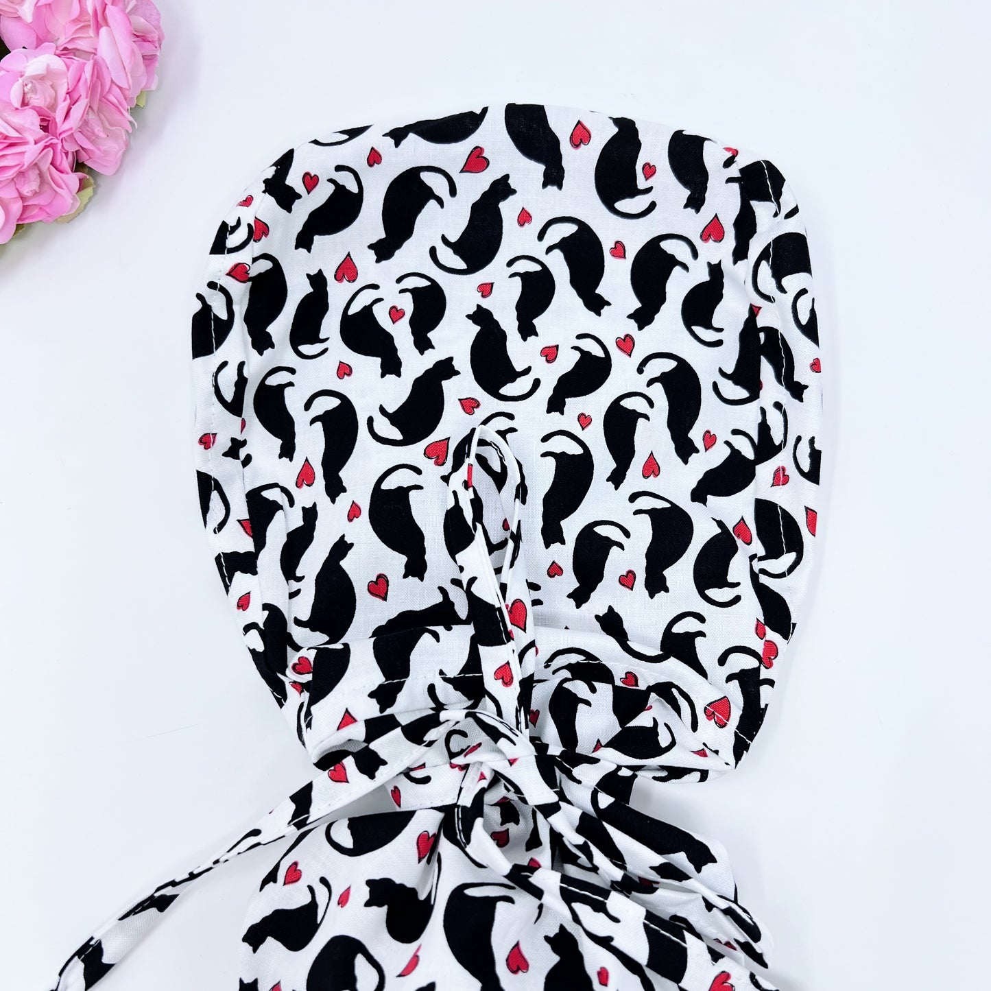 Valentines day Cats Ponytail scrub cap.