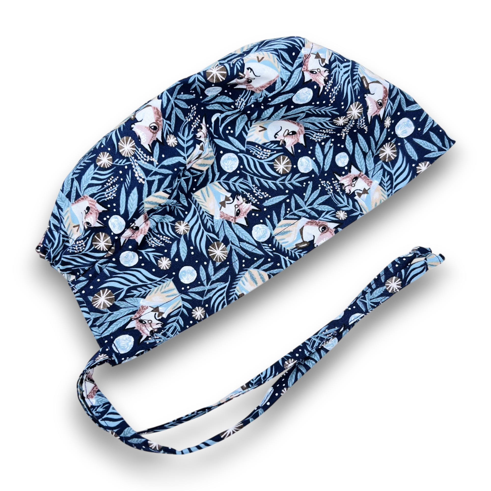 Fox Skull tie-back style surgical scrub cap for men by Paradise Caps.
