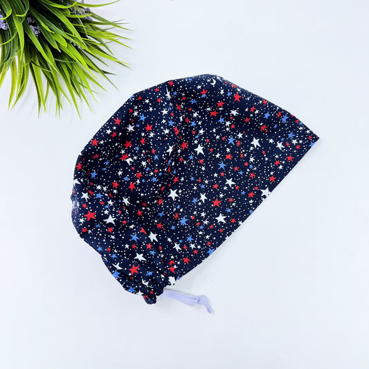 4th of July Euro Scrub Cap for Women, Blue Surgical cap Satin Lined Option.