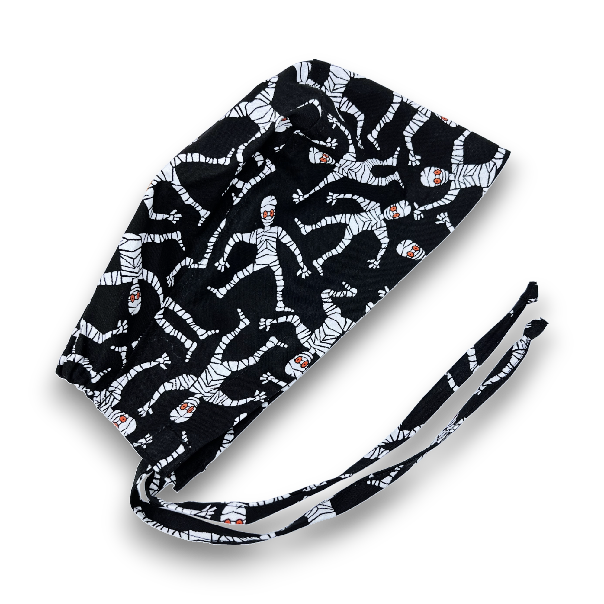Mummy Skull tie-back style surgical scrub cap by Paradise Caps.