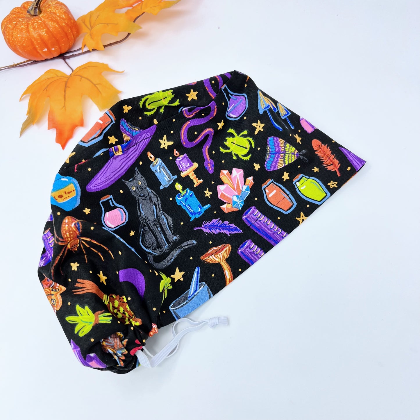 Halloween Witchy Icons Euro Scrub Cap for Women, Surgical cap Satin Lined Option