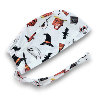 Halloween Skull tie-back style surgical scrub cap for men by Paradise Caps.