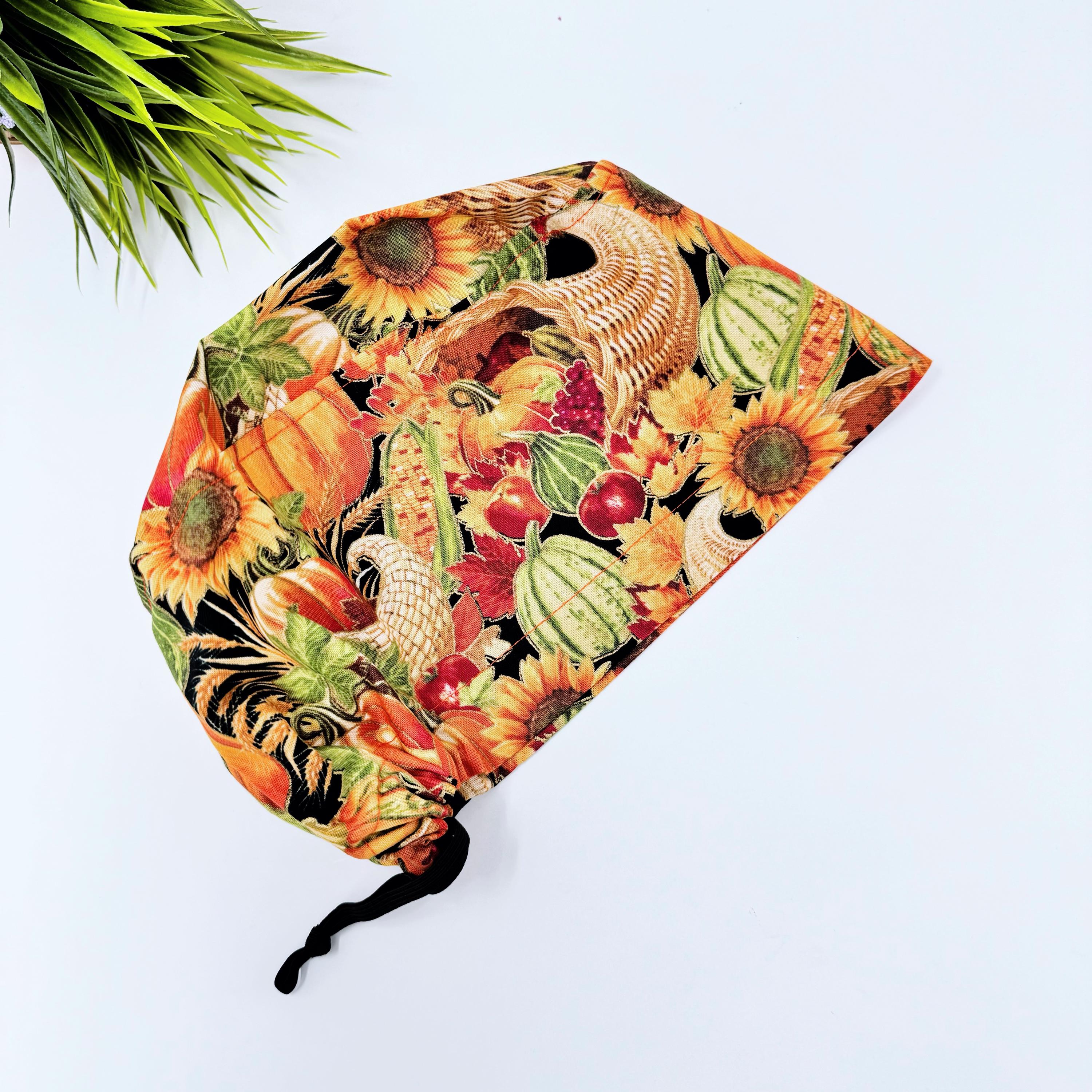 Fall Euro Scrub Cap for Women by ParadiseCaps. Pumpkins Surgical cap Satin Lined Option