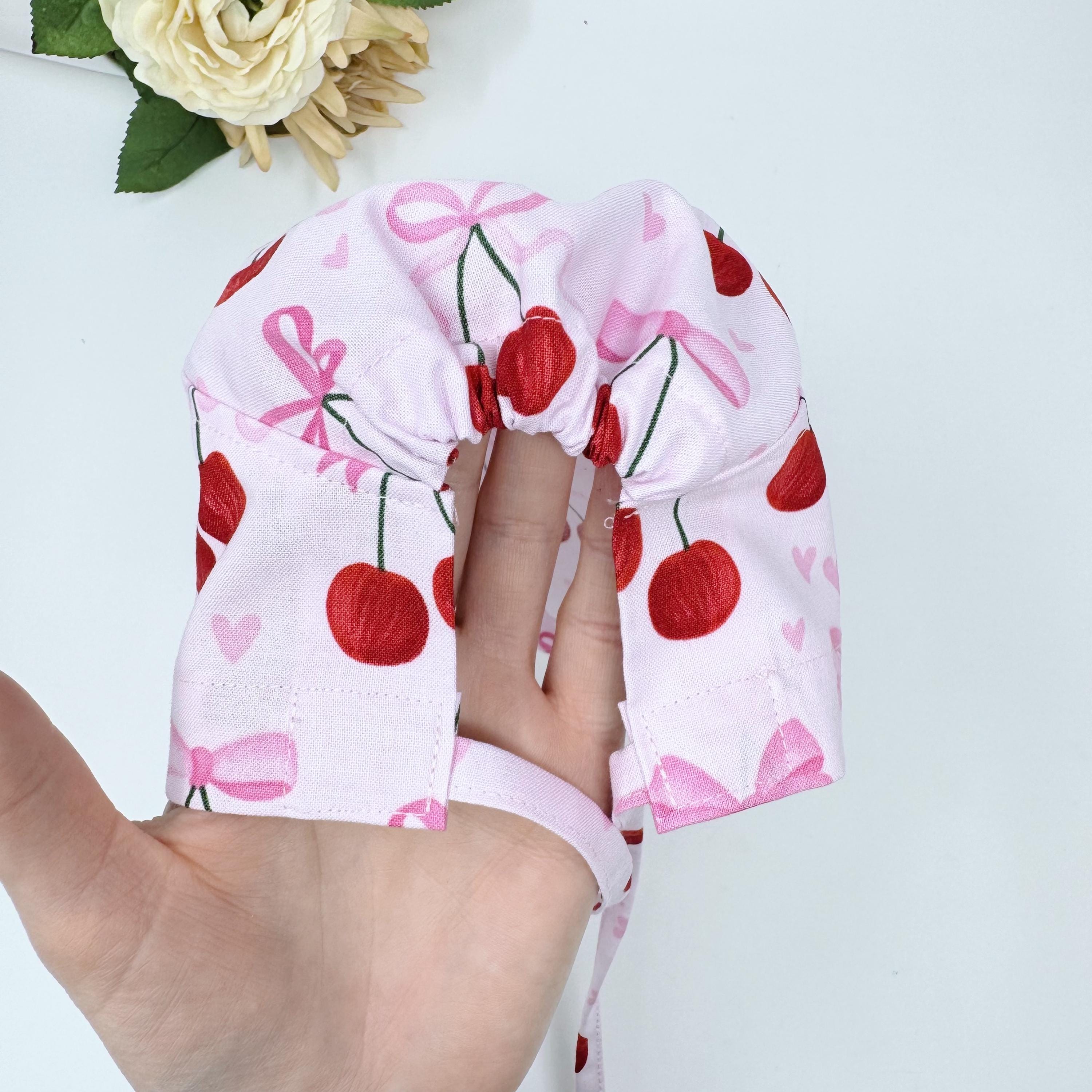 Valentine's day scrub Cap men. Cherries surgical hat. Men's skull tie-back style by Paradise Caps.