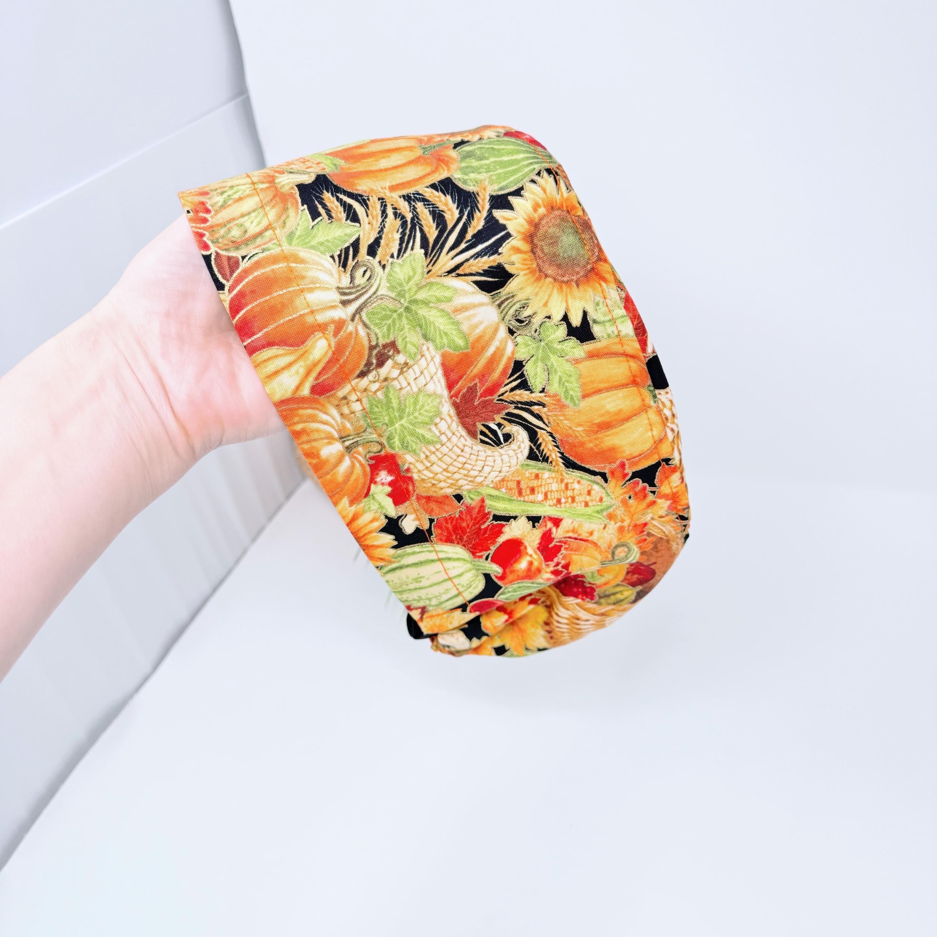 Fall Euro Scrub Cap for Women by ParadiseCaps. Pumpkins Surgical cap Satin Lined Option