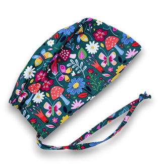 Floral Skull tie-back style surgical scrub cap by Paradise Caps.