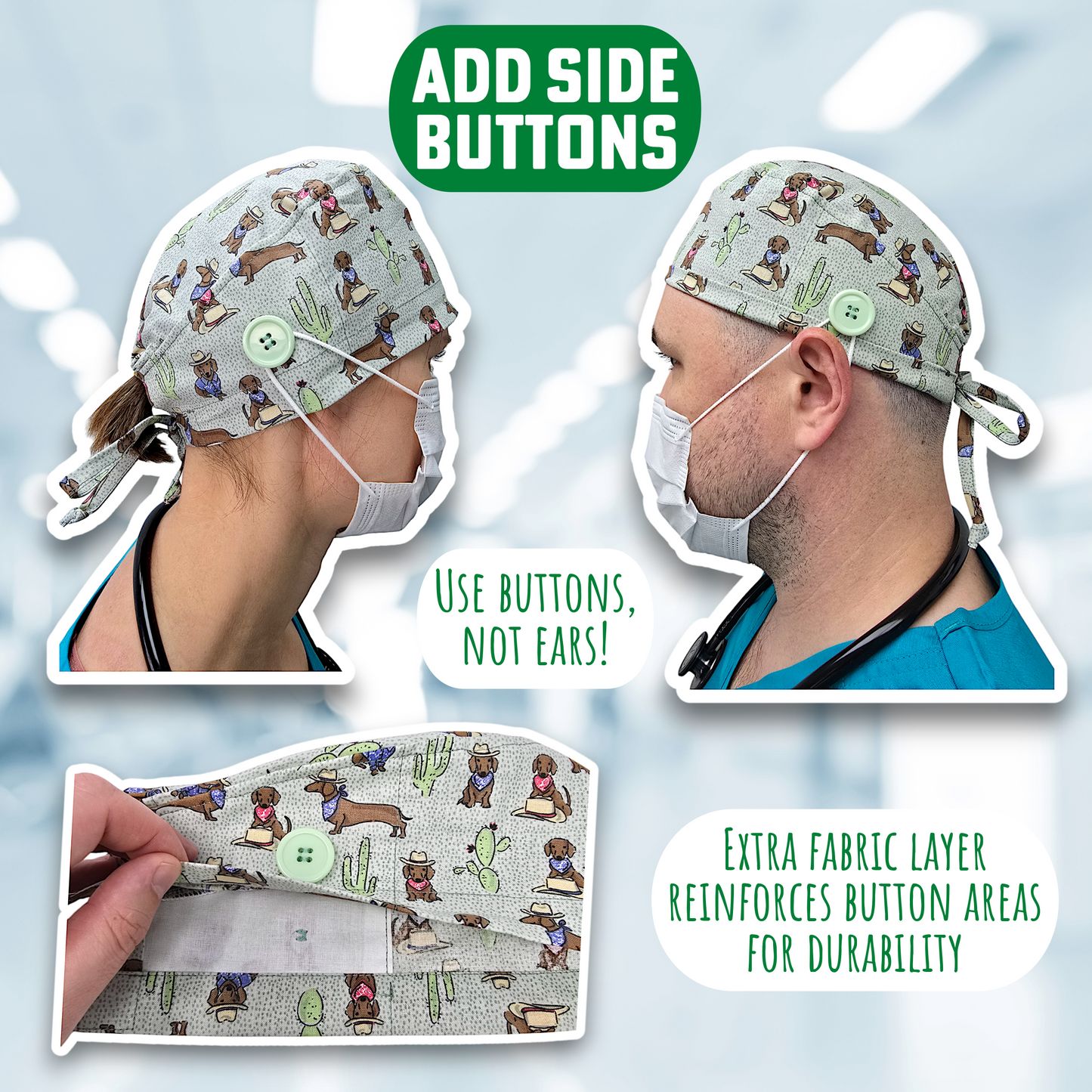 Funny Christmas scrub cap for men. Regular tie-back scrub hats