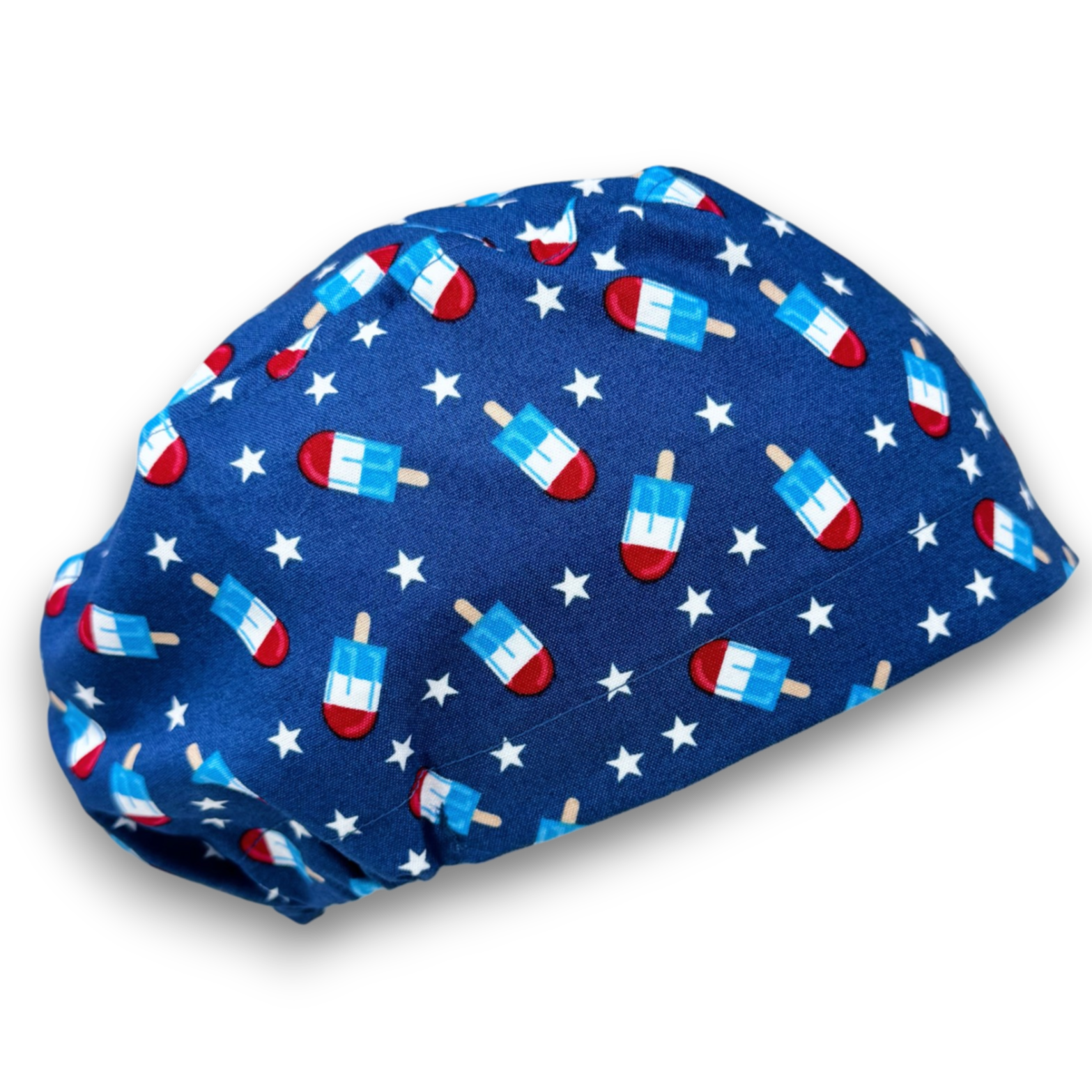 4th of July Euro scrub cap for women with satin lined option by Paradise Caps.