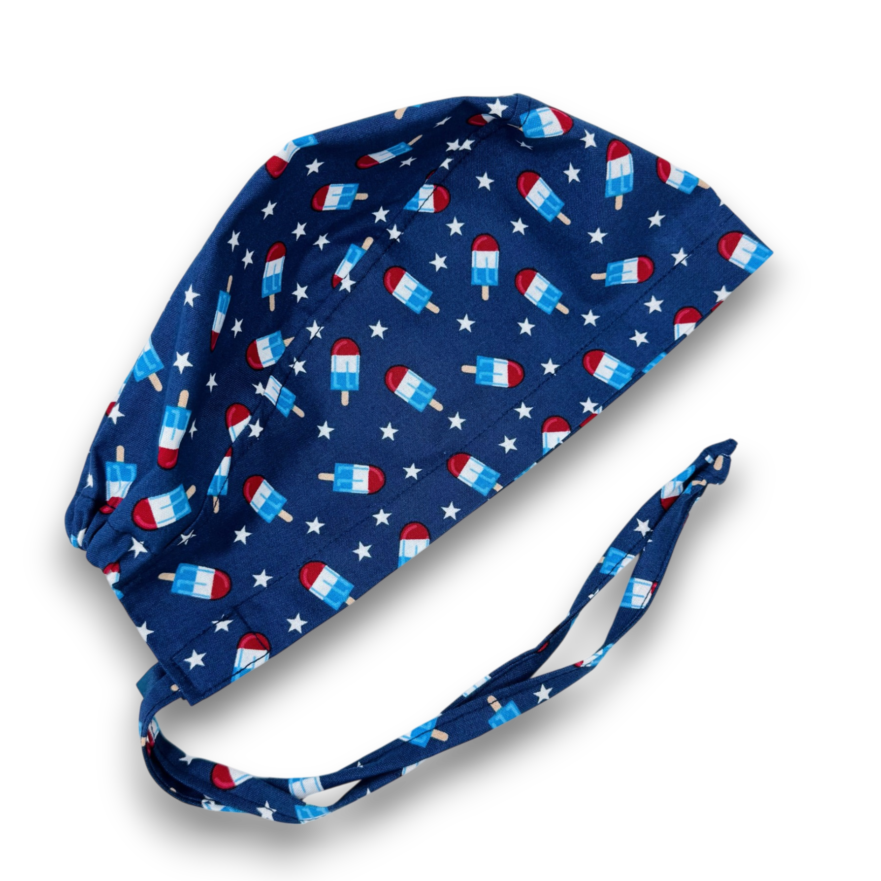 4th of July surgical scrub cap. Popsicle Skull tie-back style scrub hat by Paradise Caps.
