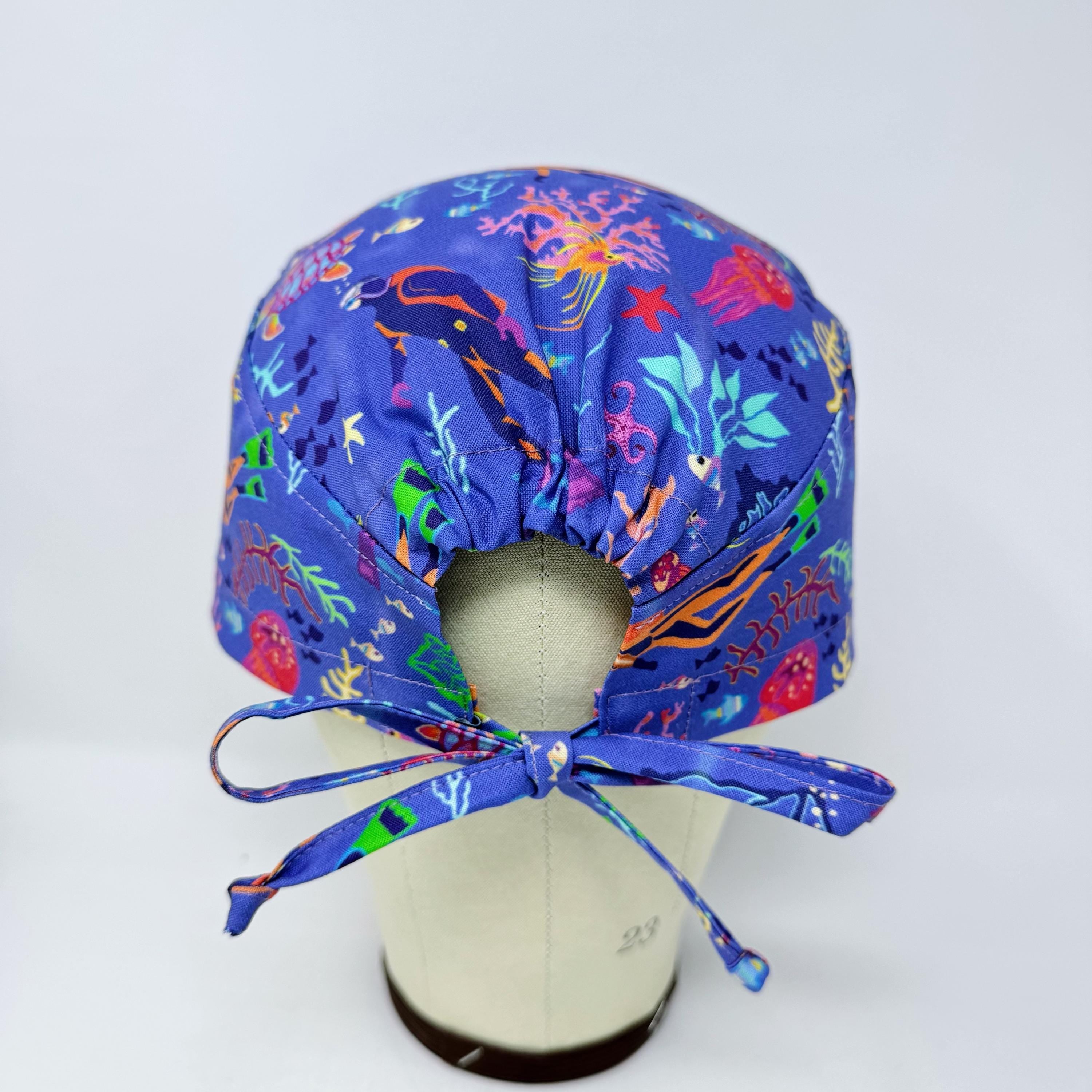Mens Surgical scrub cap. Colorful Reef tie back scrub hat by Paradise Caps.