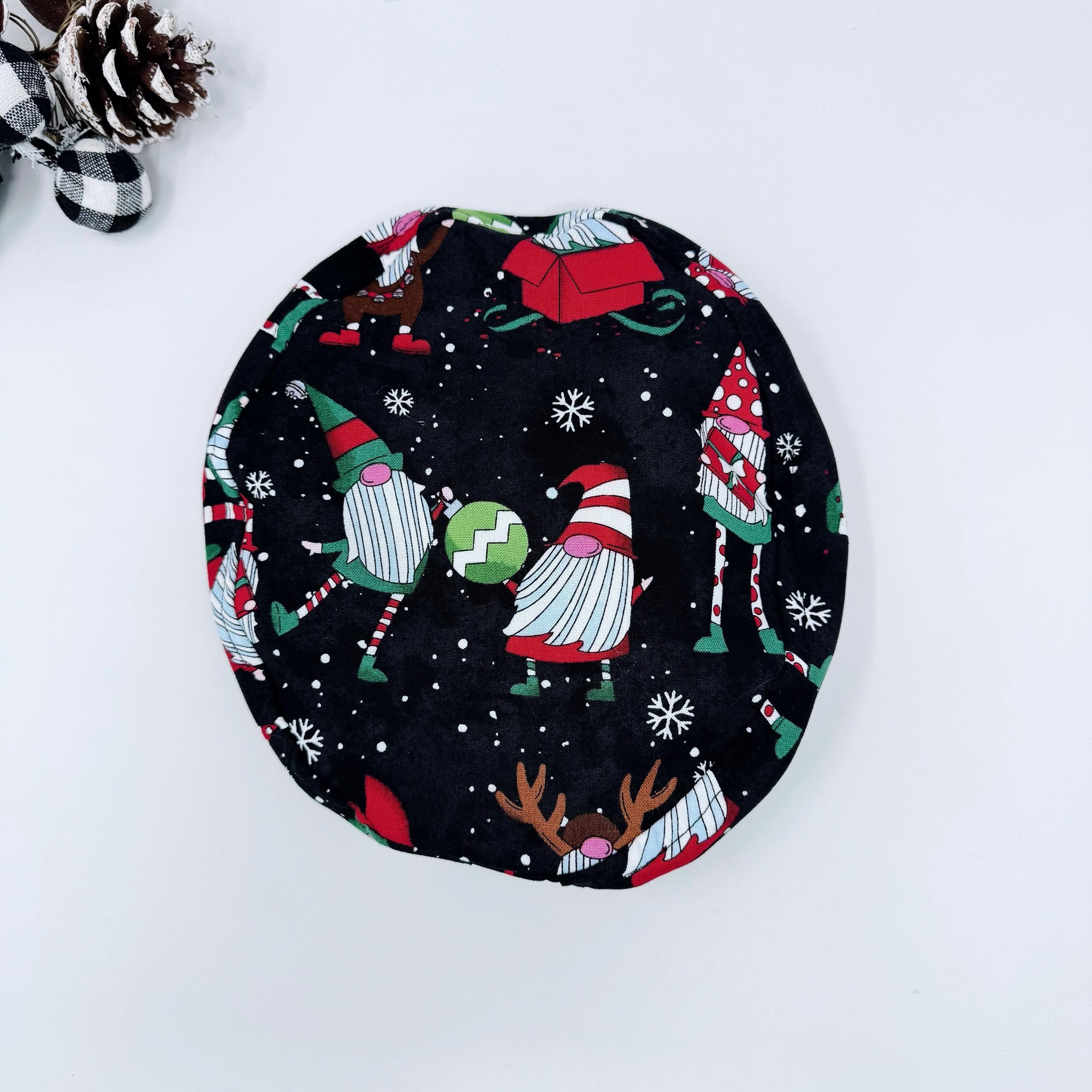 Christmas Euro Scrub Cap for Women, Gnomes Surgical cap with satin lined by Paradise Caps.