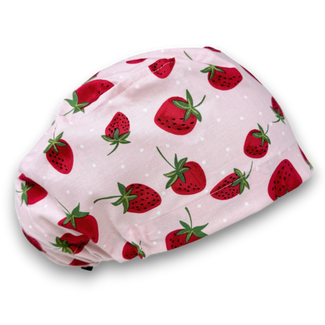 Strawberry Euro Scrub Cap for Women with Satin Lined Option by Paradise Caps.