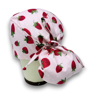 Strawberry Ponytail scrub cap for women with satin lined option by Paradise Caps.