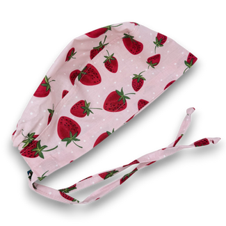 Strawberry Skull tie-back style surgical scrub cap by Paradise Caps.