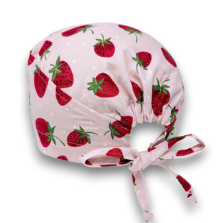 Strawberry Skull tie-back style surgical scrub cap by Paradise Caps.