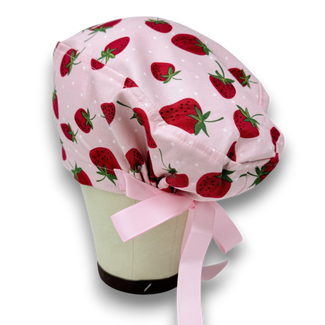 Strawberry Euro scrub cap with ties for Women by Paradise Caps. Euro PLUS style.