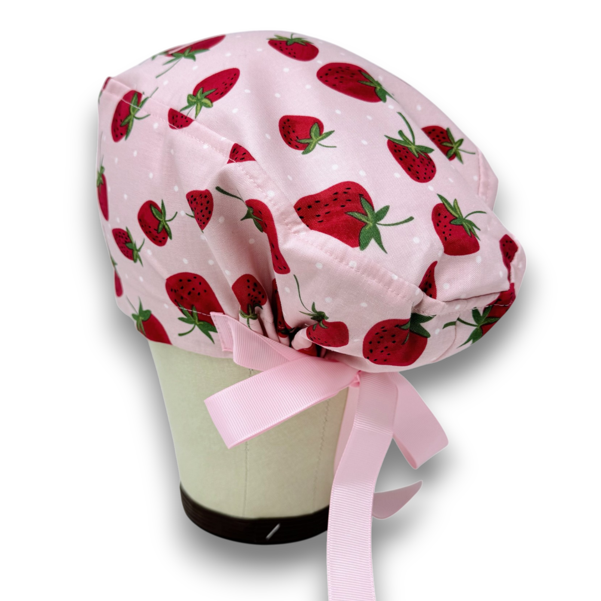 Strawberry Euro scrub cap with ties for Women by Paradise Caps. Euro PLUS style.