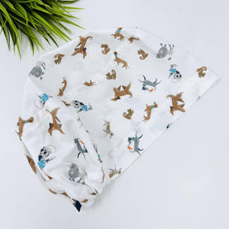 Euro scrub cap for women. Funny dogs surgical hat with satin lined option by Paradise Caps.