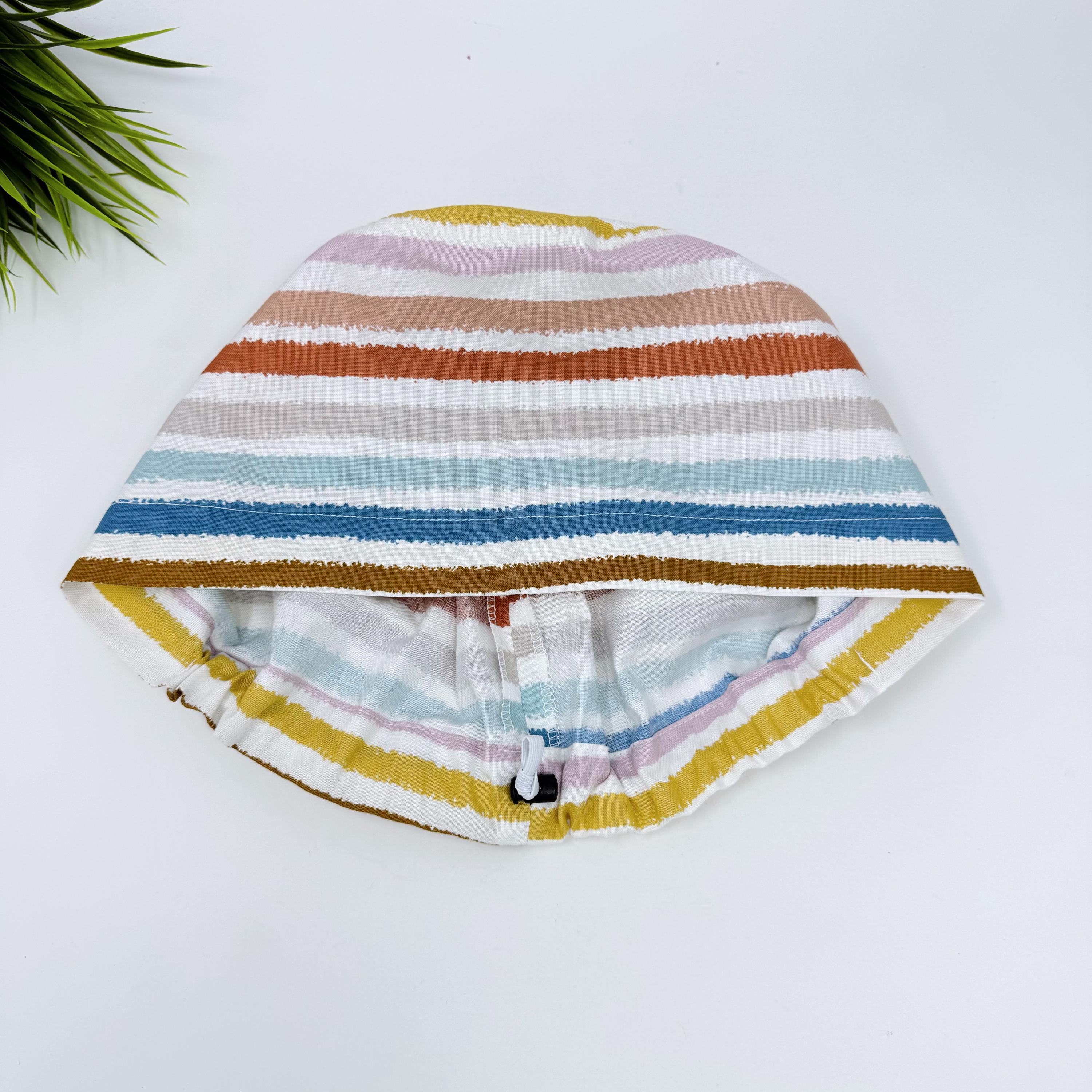 Retro Stripes Euro Scrub Cap for Women, European surgical hat with satin lined by Paradise Caps.
