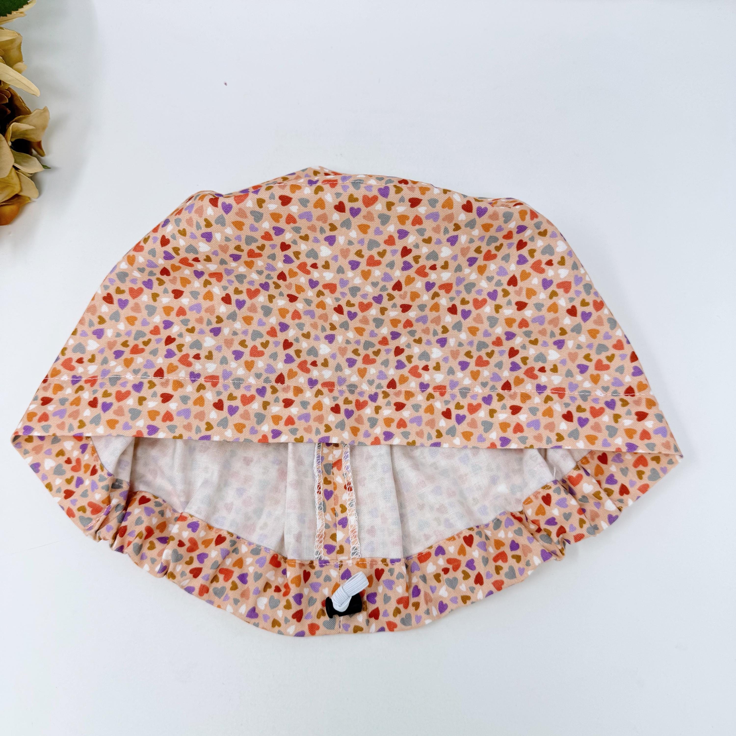Colorful Hearts Scrub Cap for Women, Pink surgical cap with Satin Lined by Paradise Caps.