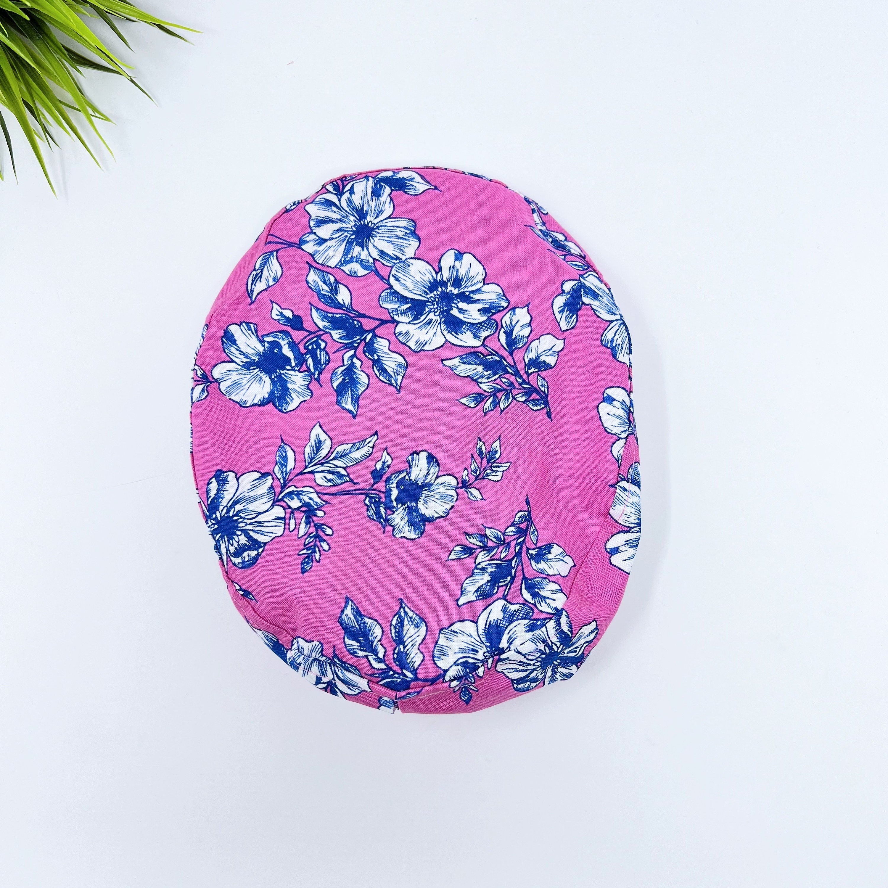 Blue Flower Euro Scrub Cap for Women, Floral European satin lined surgical cap by Paradise Caps.