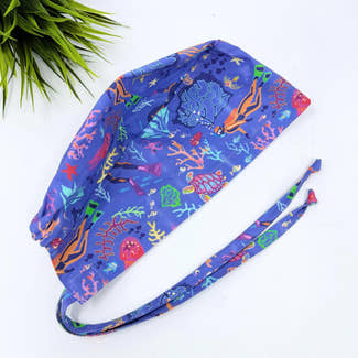 Mens Surgical scrub cap. Colorful Reef tie back scrub hat by Paradise Caps.