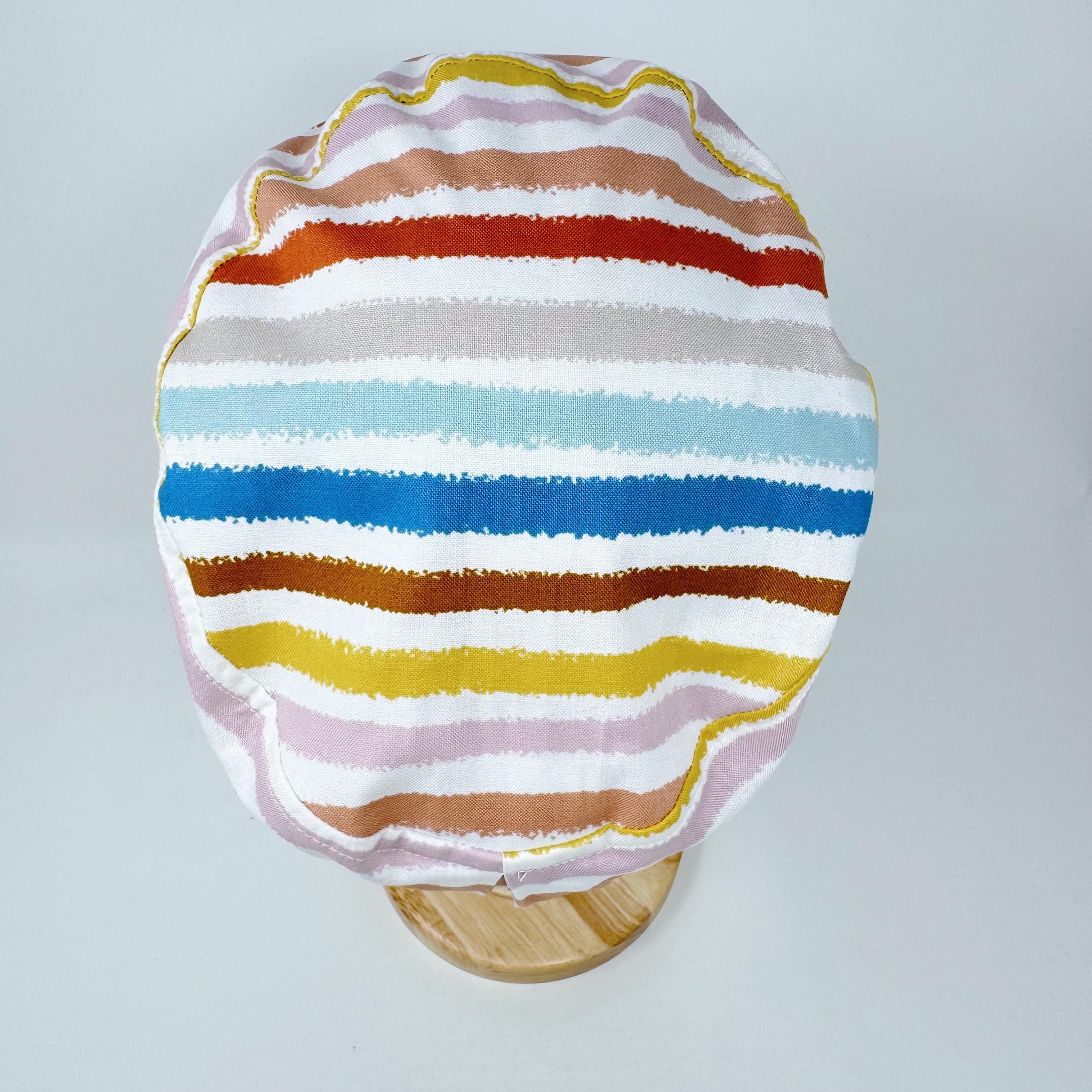 Retro Stripes Euro Scrub Cap for Women, European surgical hat with satin lined by Paradise Caps.