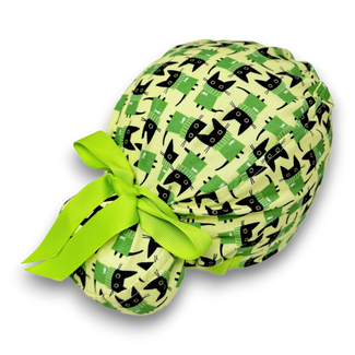 Cat Euro scrub cap with ties for Women by Paradise Caps. Euro PLUS style.