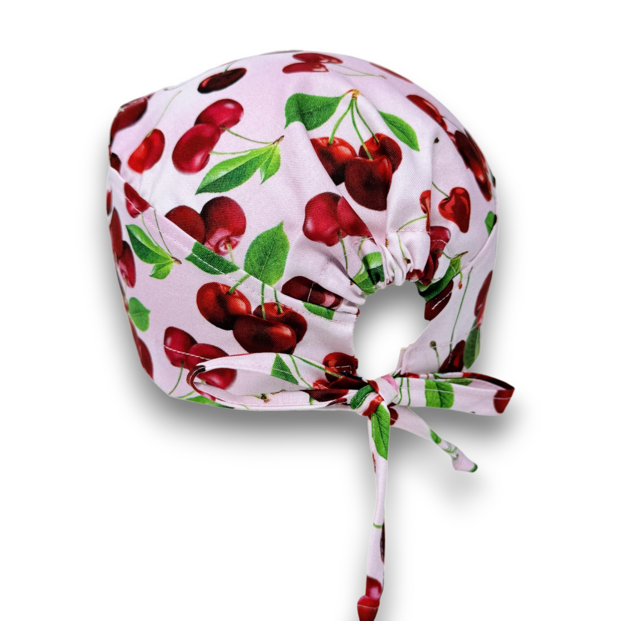 Cherry Skull tie-back style surgical scrub cap by Paradise Caps.