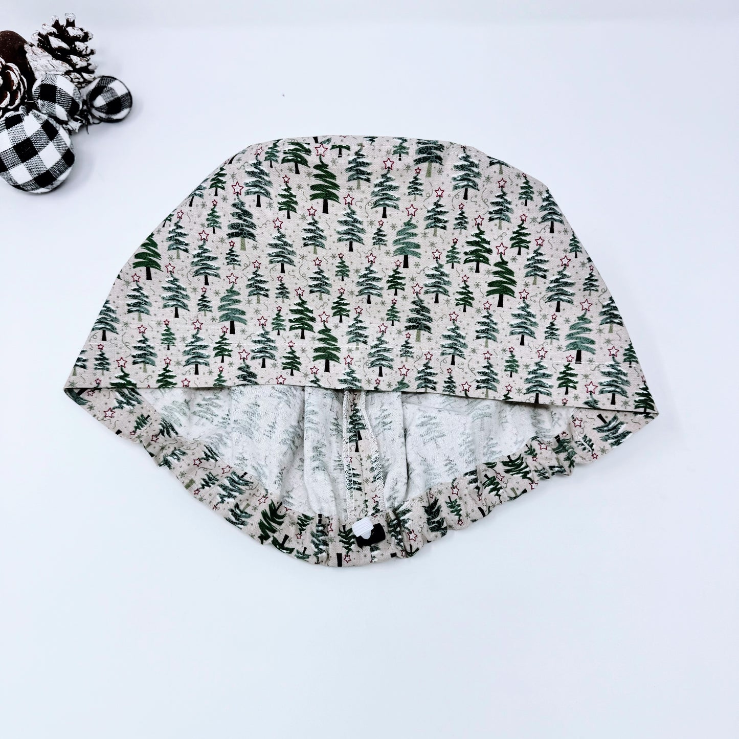 Christmas euro scrub cap. European style scrub hat. Christmas trees