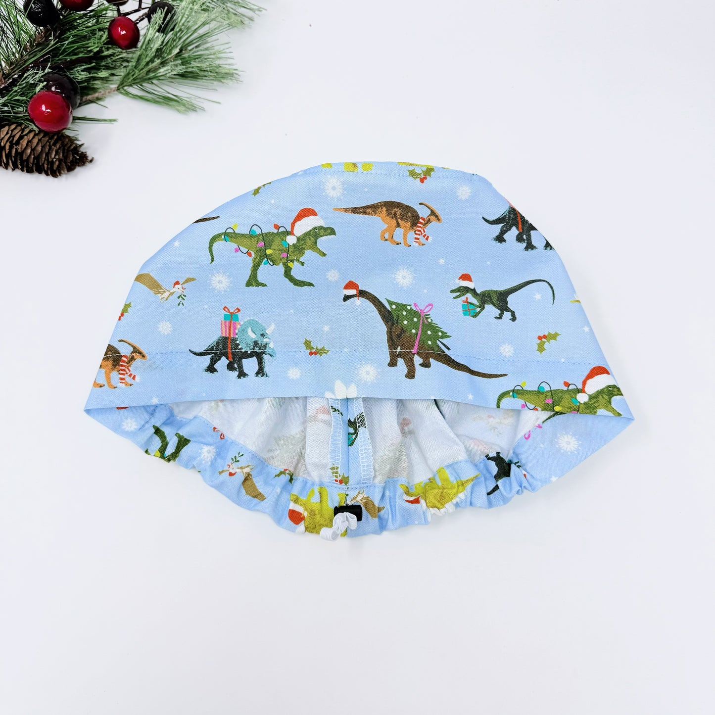 Funny christmas european scrub cap, dinosaurs print