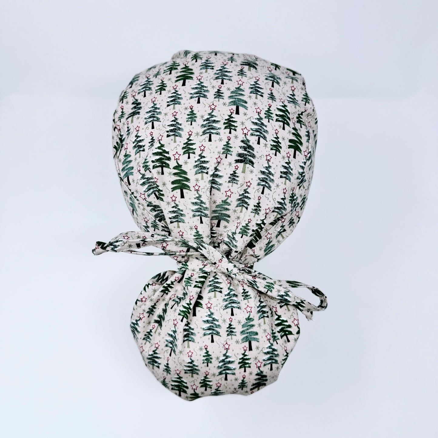 Christmas ponytail scrub cap. Scrub caps for women. Christmas trees