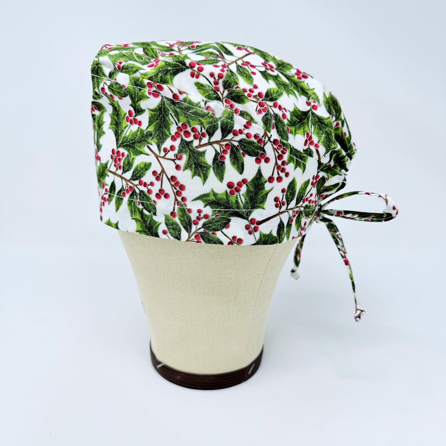 Christmas regular scrub cap. Holly Berry tie-back scrub cap