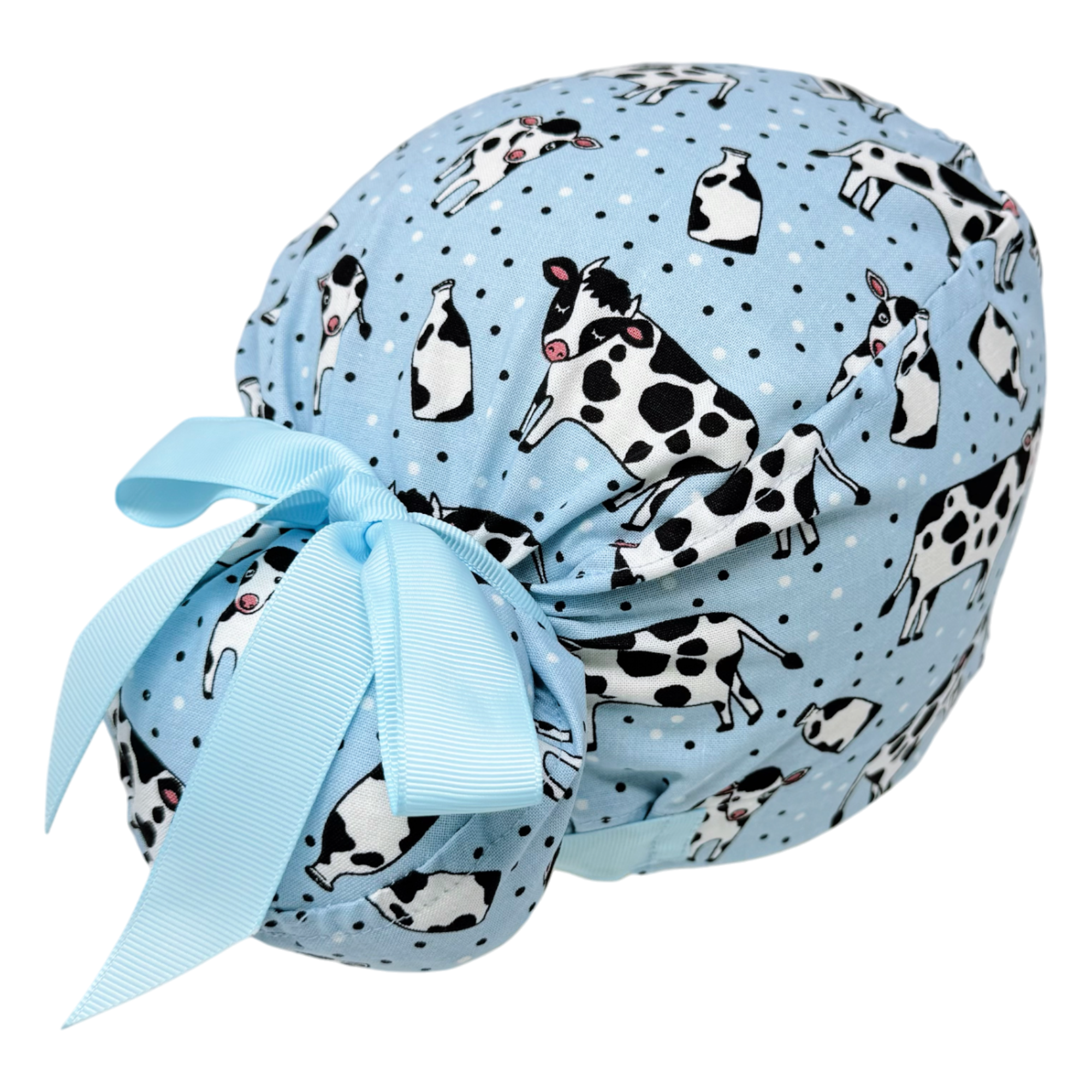 Cow Euro scrub cap with ties for Women by Paradise Caps. Euro PLUS style.