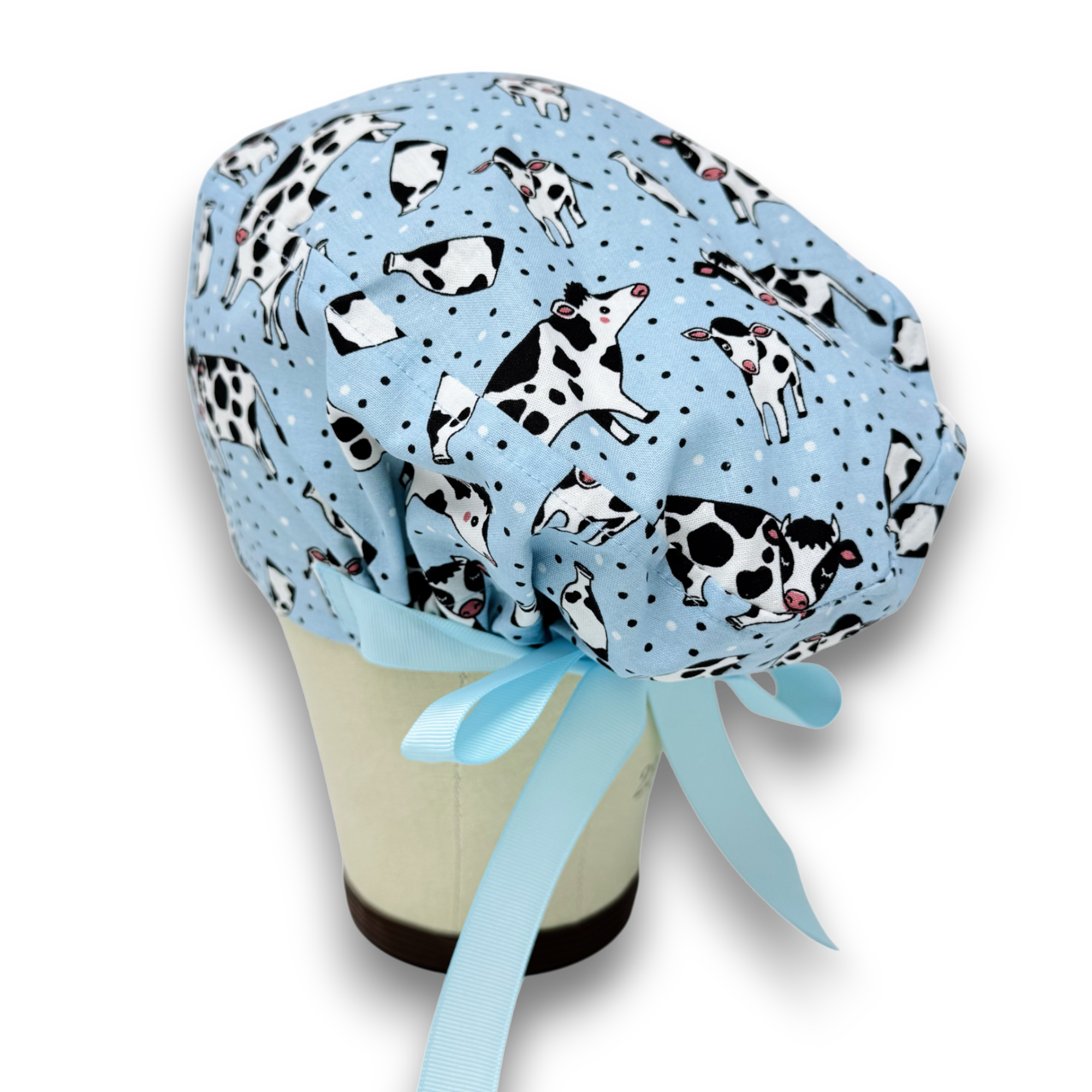 Cow Euro scrub cap with ties for Women by Paradise Caps. Euro PLUS style.