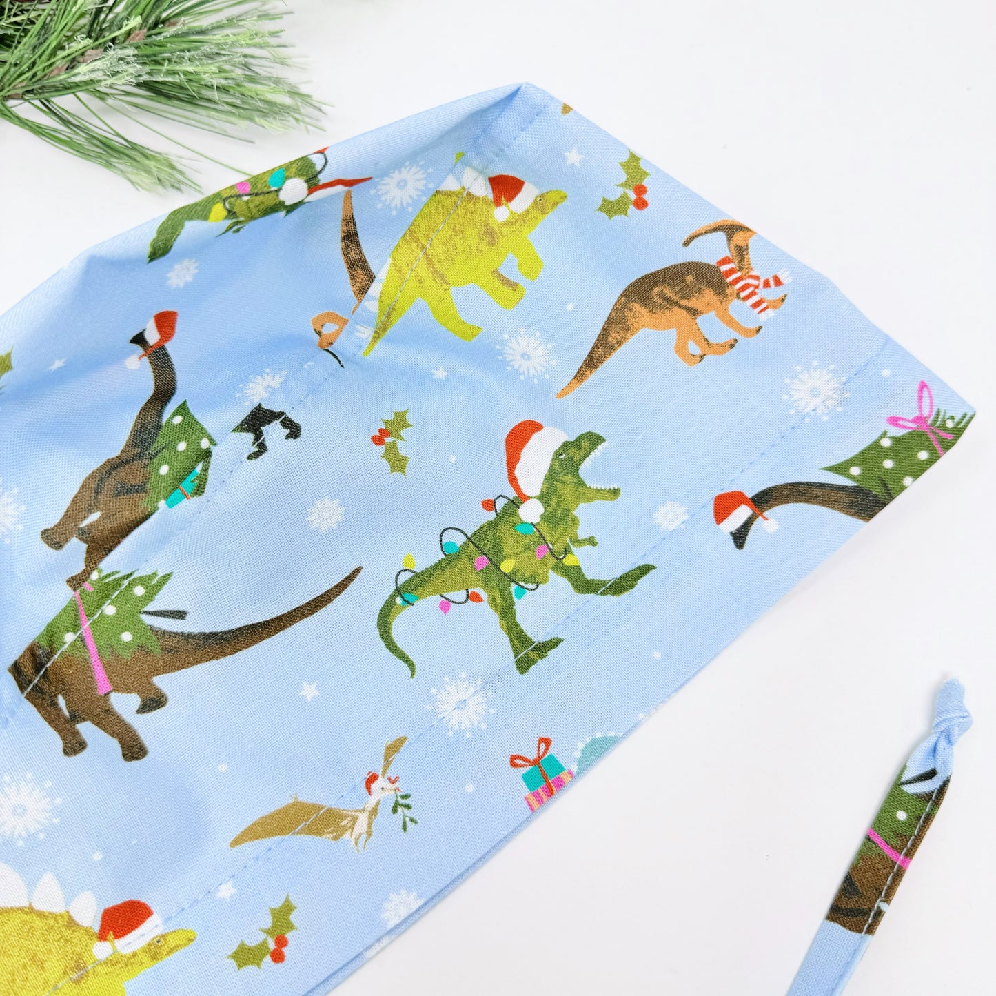 Christmas regular scrub cap. Funny surgical hat, dinosaurs print