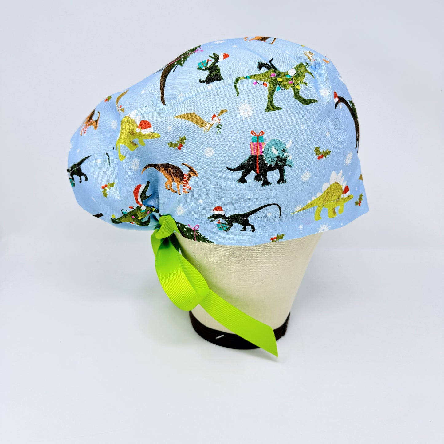 Christmas scrub hat with ribbon ties. Funny euro style scrub cap