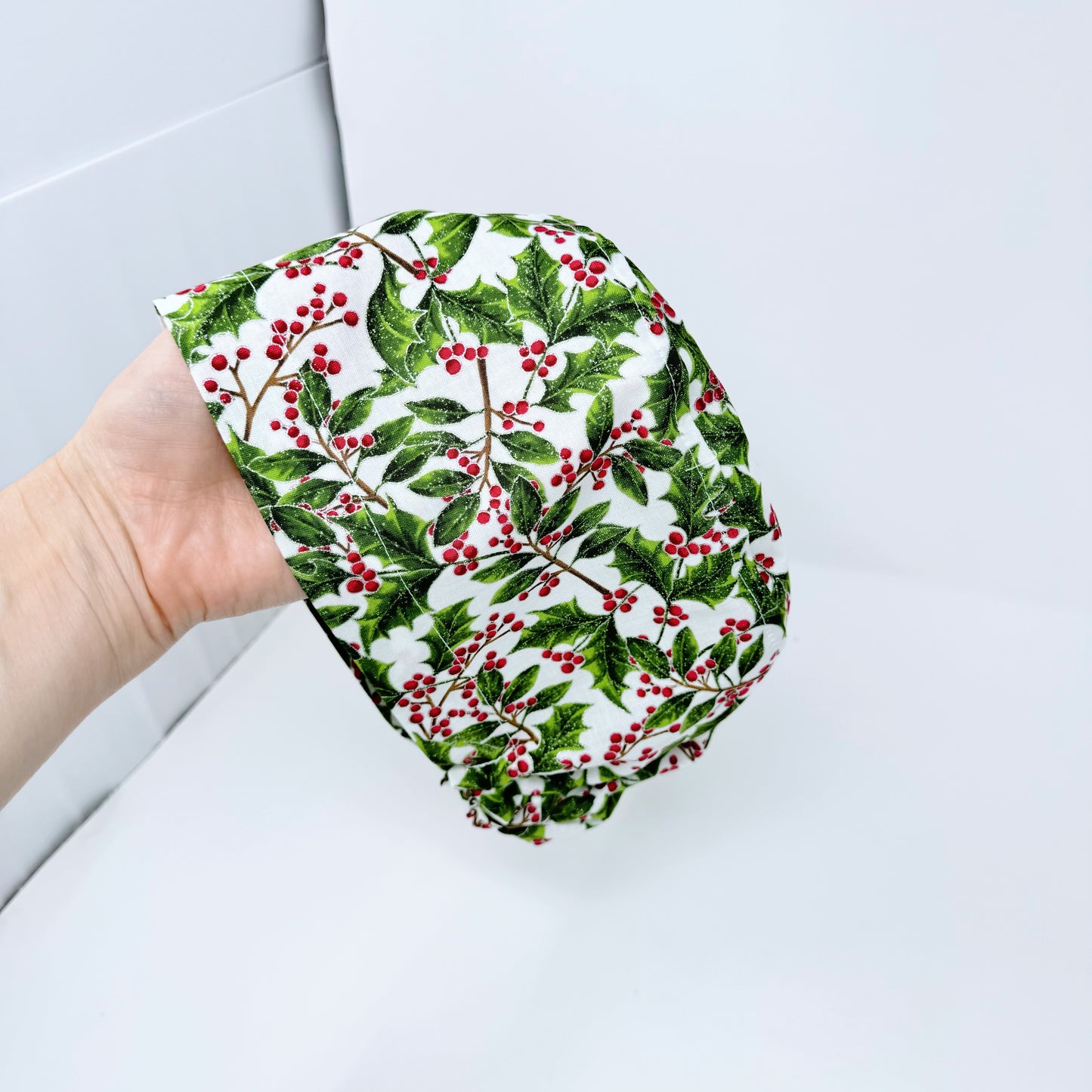 Christmas scrub caps. Holly Berry euro scrub cap