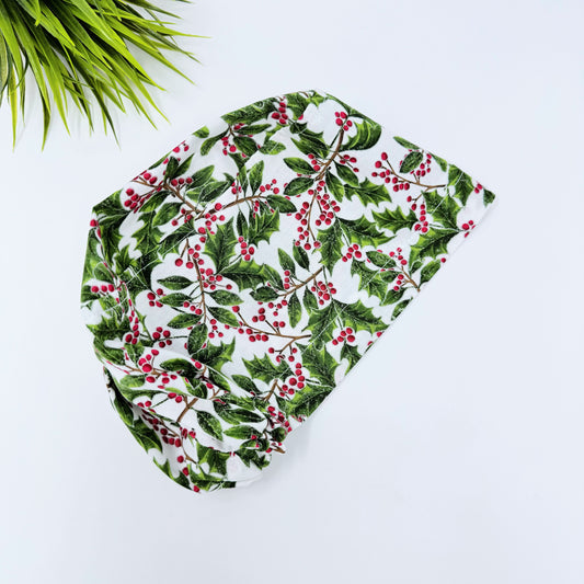 Christmas scrub caps. Holly Berry euro scrub cap