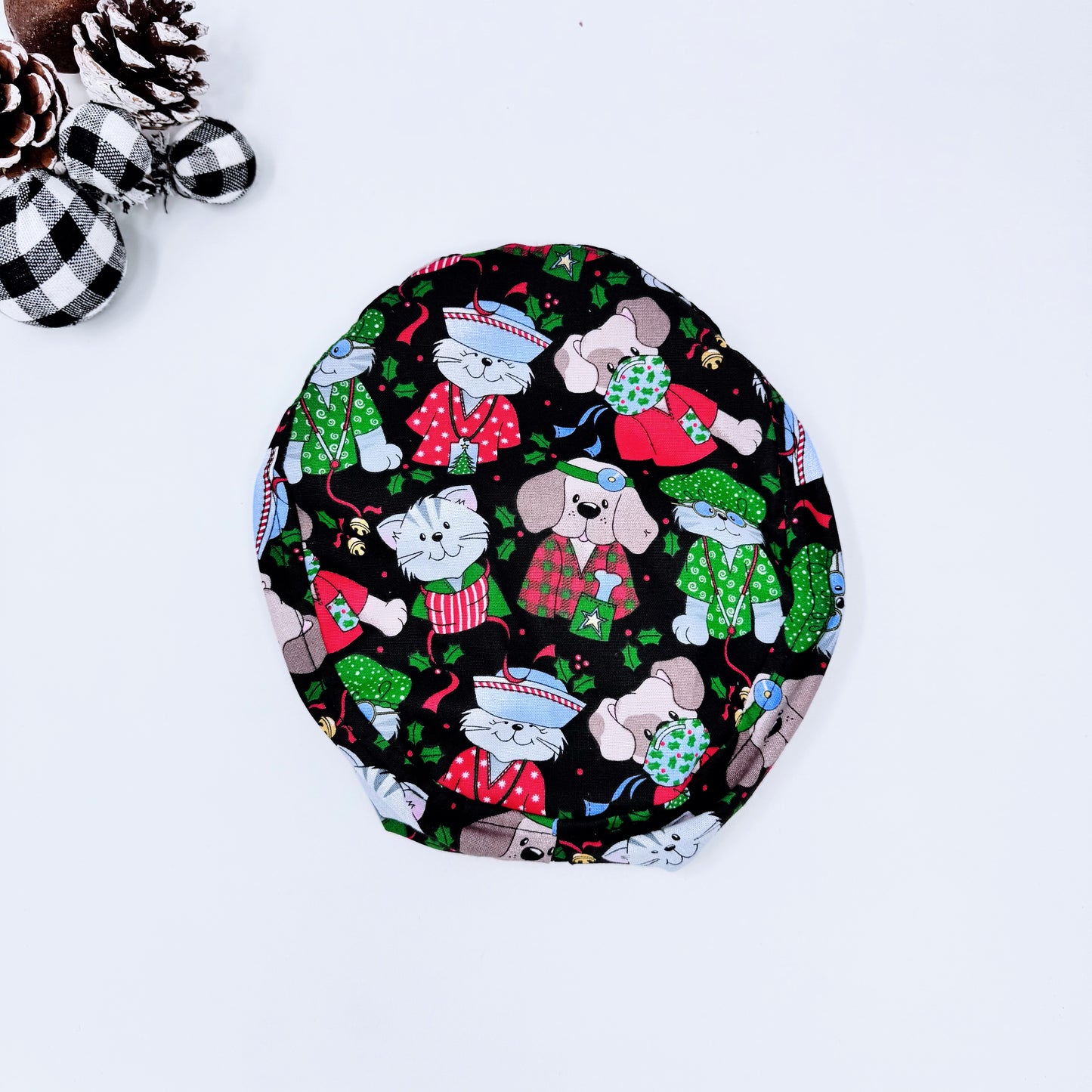 Funny european scrub cap. Christmas scrub cap. Dogs and cats print