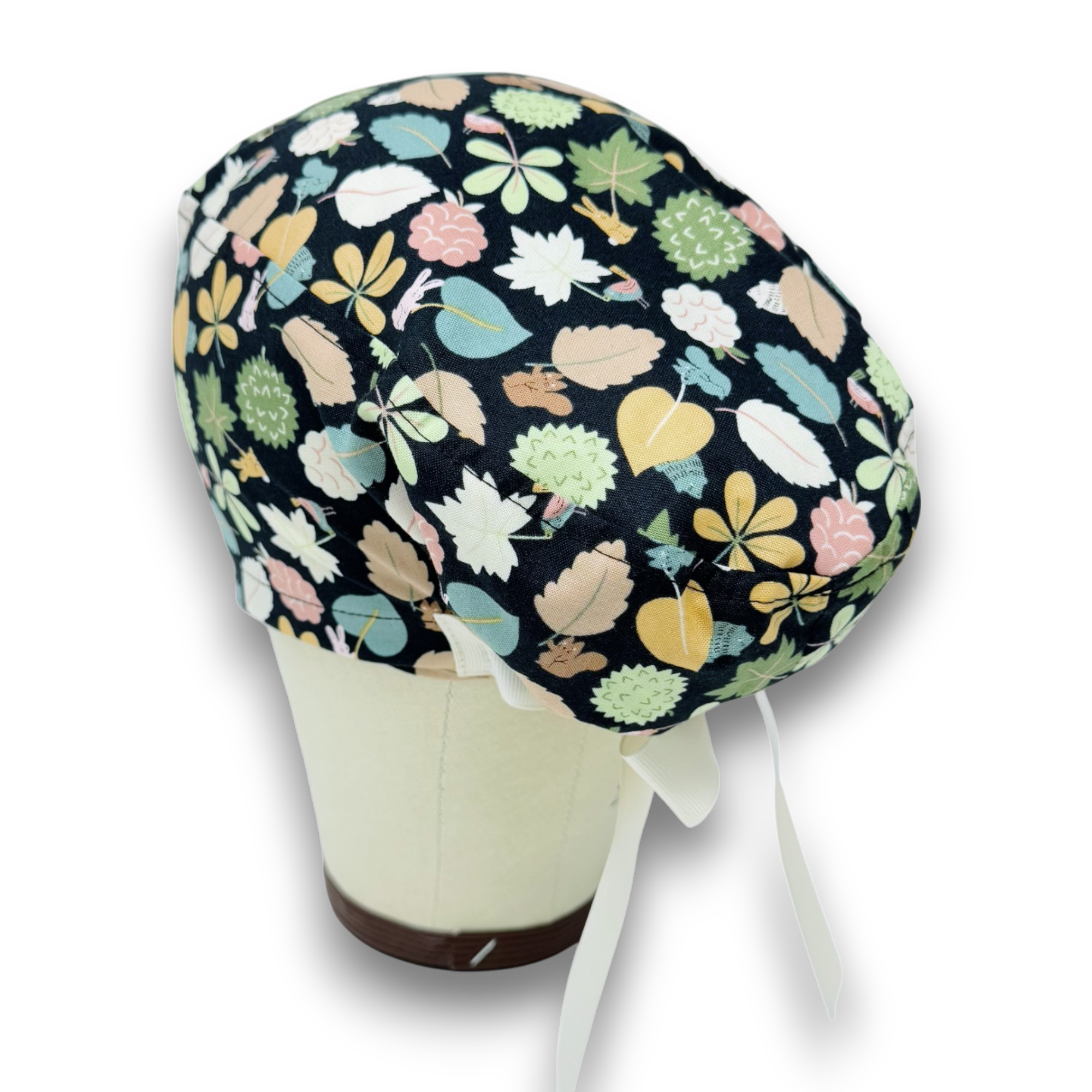 Leaf Euro scrub cap with ties for Women by Paradise Caps. Euro PLUS style.