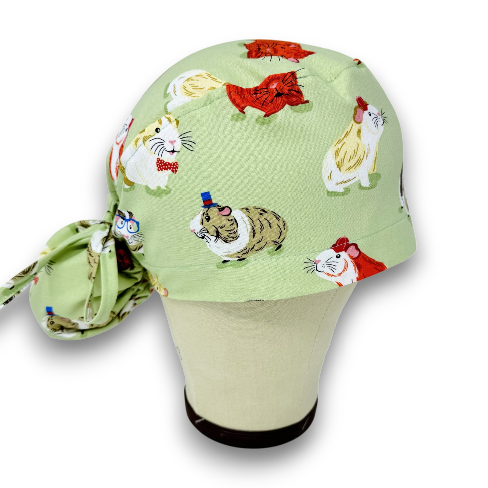 Guinea pig Ponytail scrub cap for women with satin lined option by Paradise Caps.